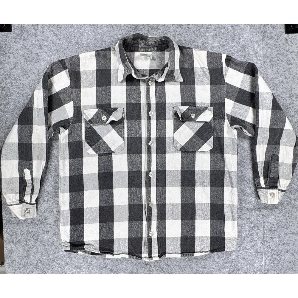 Rothco Mens 2XL Black‎ White Buffalo Plaid Flannel Button Down Shirt 100% Cotton